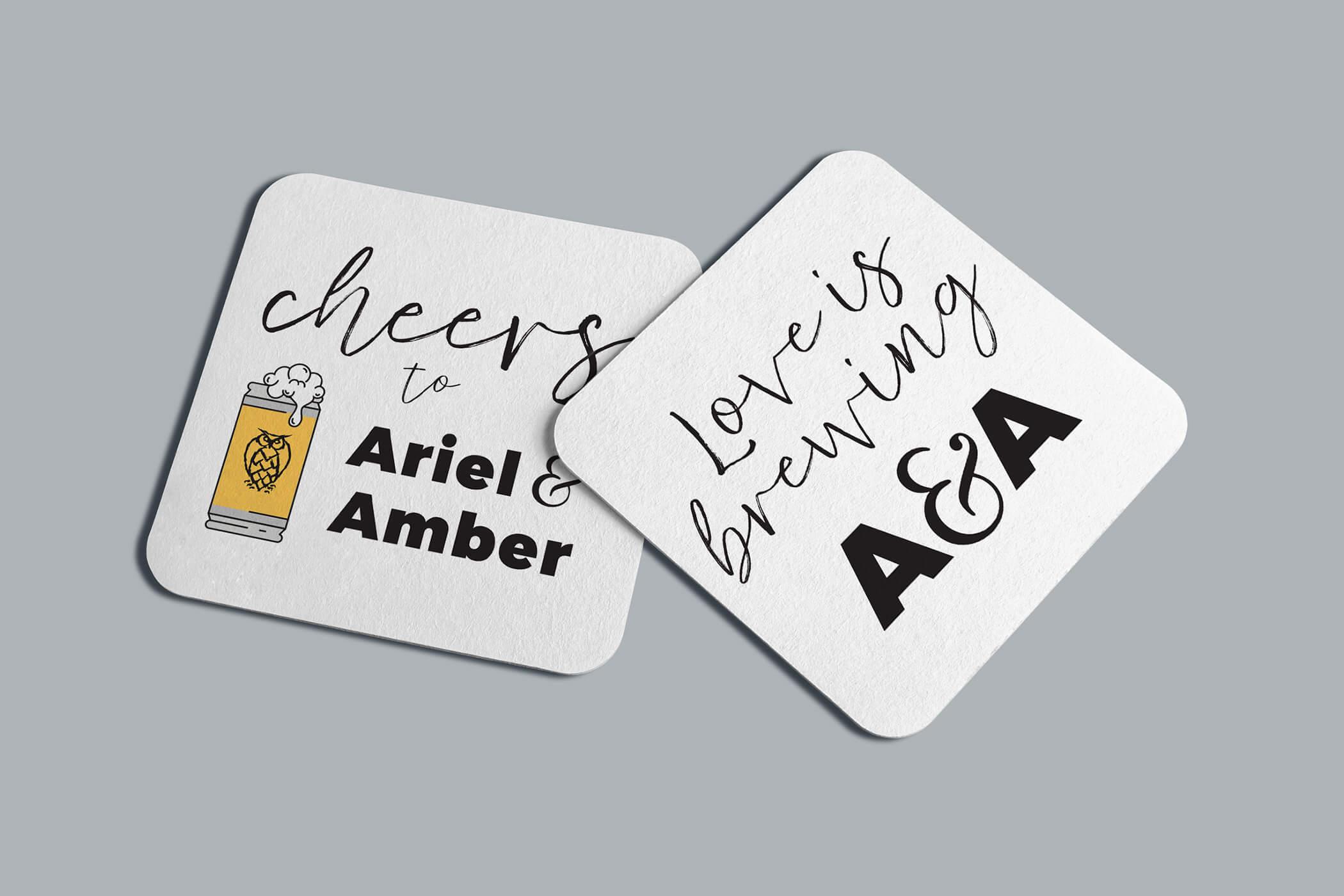 Coasters as favors for the brewery wedding shower