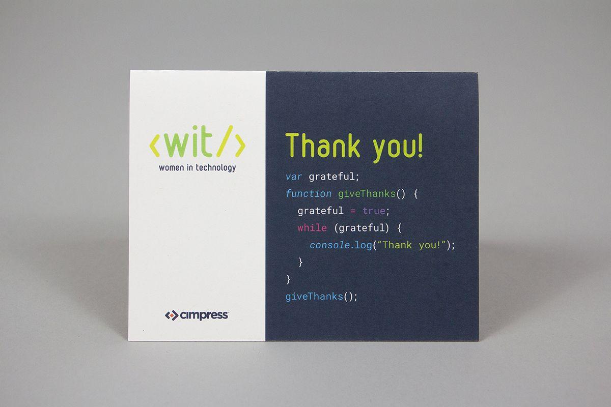 A thank you card featuring an intentionally infinite loop