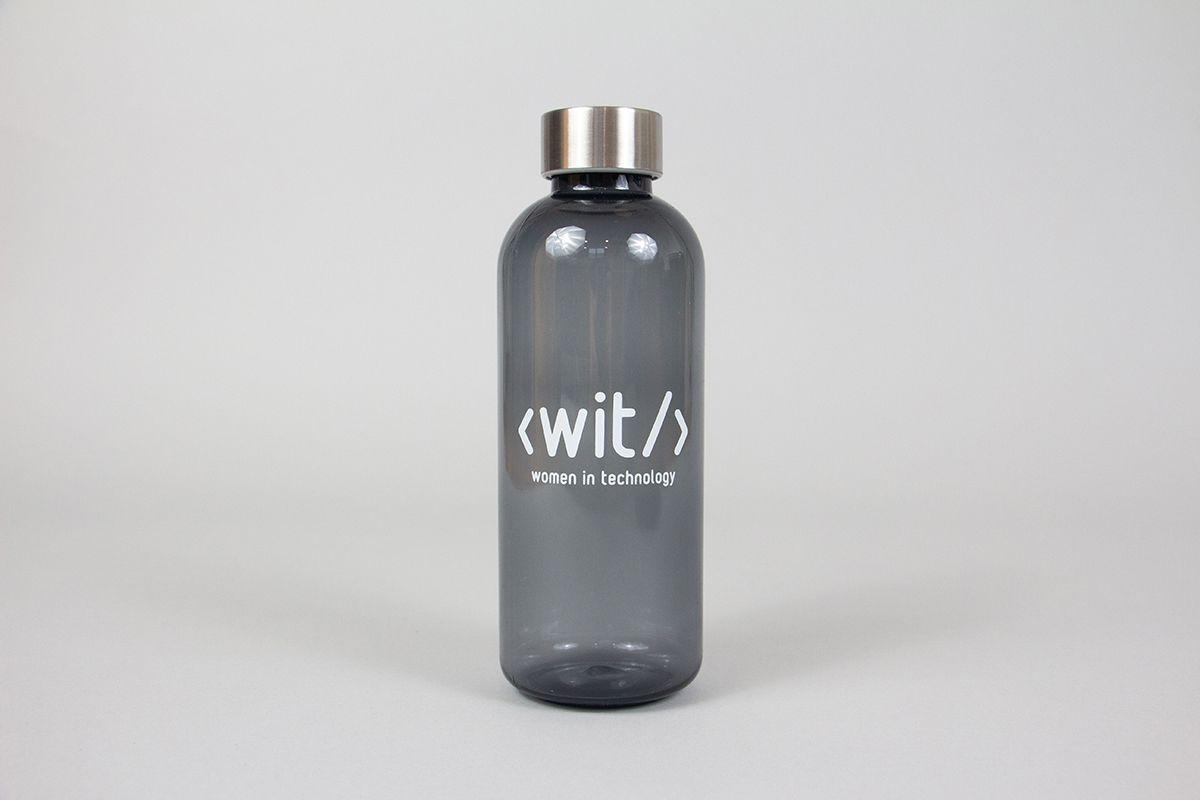 A WIT-branded water bottle