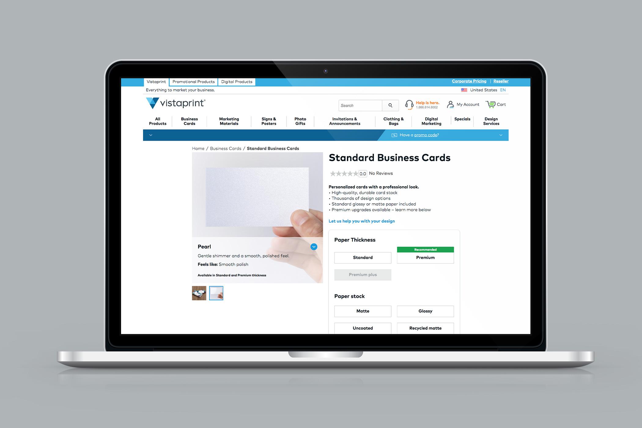 The new standard business cards product page