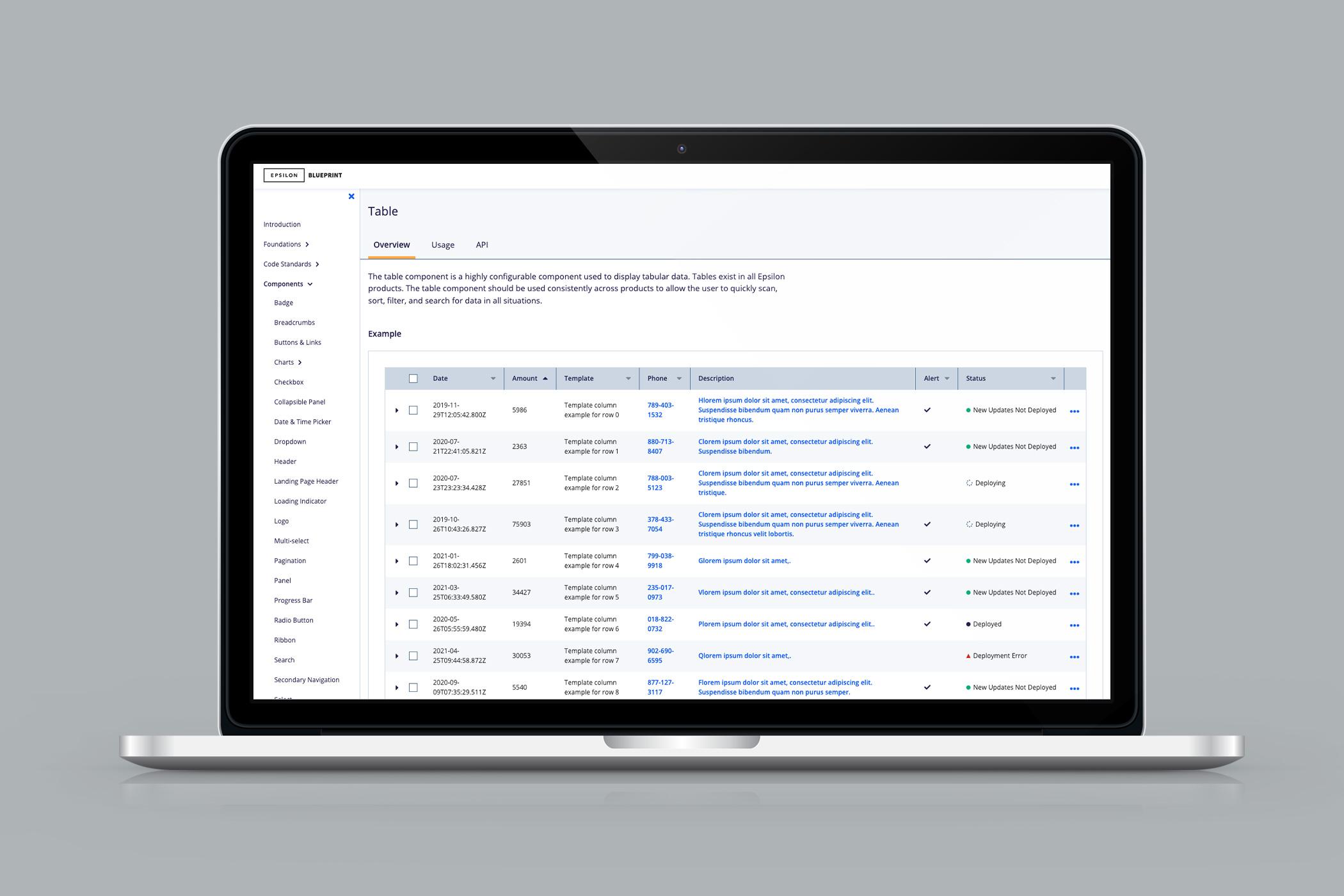 Table component on the Blueprint documentation site